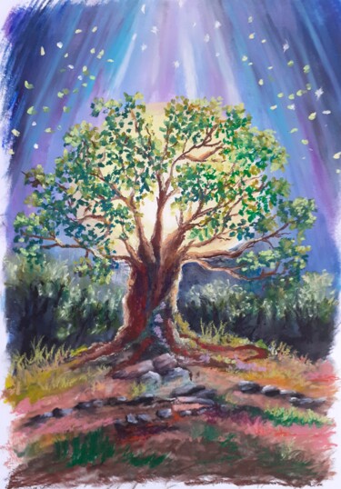 Painting titled "Arbre de vie" by Sandrine Lamotte, Original Artwork, Pastel