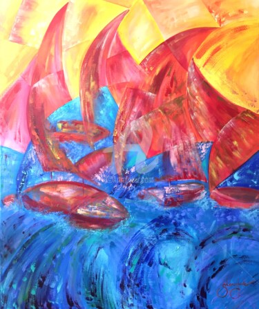 Painting titled "Voiles 2" by Sandrine Langlade, Original Artwork, Acrylic