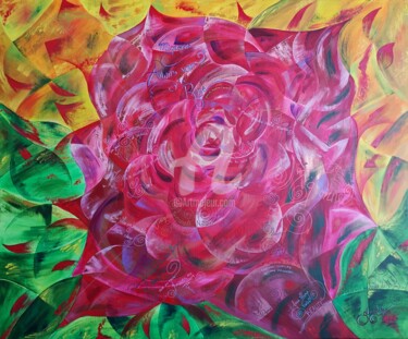 Pintura titulada "Mignonne et la Rose" por Sandrine Langlade, Obra de arte original, Acrílico Montado en Bastidor de camilla…