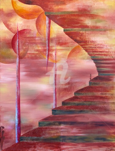 Painting titled "Climbing in Wonderl…" by Sandrine Langlade, Original Artwork, Acrylic Mounted on Wood Stretcher frame