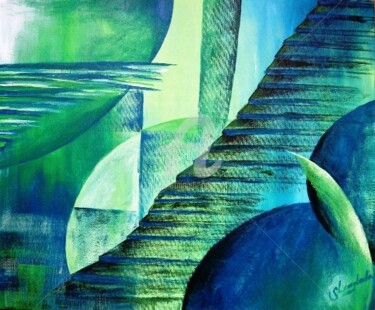 Peinture intitulée "Green rapt" par Sandrine Langlade, Œuvre d'art originale, Huile