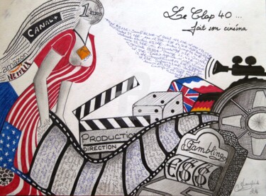 Dessin intitulée "Le Clap 40 (fait so…" par Sandrine Langlade, Œuvre d'art originale, Marqueur