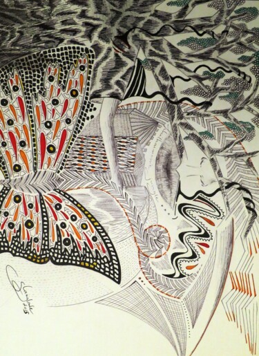 Drawing titled "Philharmonic Jungle" by Sandrine Langlade, Original Artwork, Ballpoint pen
