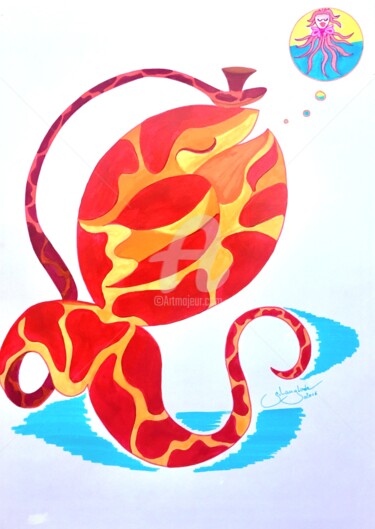Dessin intitulée "Le poisson charmeur" par Sandrine Langlade, Œuvre d'art originale, Encre