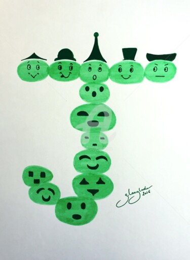 Desenho intitulada "Justin jovial et jo…" por Sandrine Langlade, Obras de arte originais, Tinta