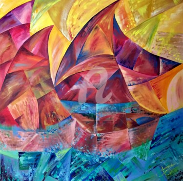 Painting titled "Voiles" by Sandrine Langlade, Original Artwork, Acrylic