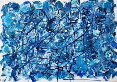 Peinture intitulée "bleus" par Sandrine Latour, Œuvre d'art originale, Acrylique
