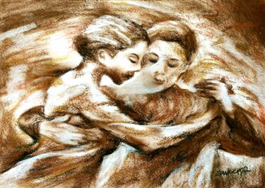 Рисунок под названием "Couple Danse Tango…" - Sandrine Lefebvre, Подлинное произведение искусства, Пастель