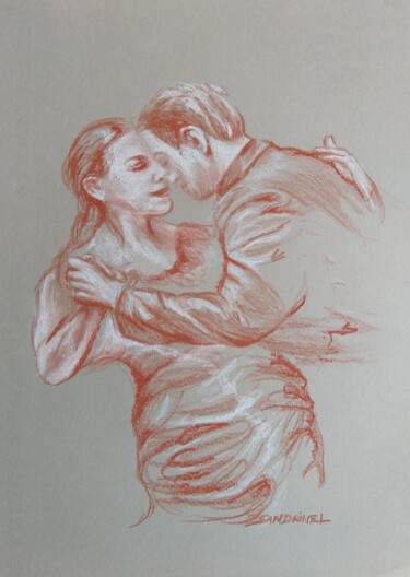 Σχέδιο με τίτλο "Couple Danse Tango" από Sandrine Lefebvre, Αυθεντικά έργα τέχνης, Μολύβι