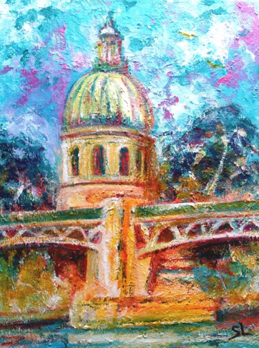 Painting titled "Toulouse, dôme de l…" by Sandrine Lefebvre, Original Artwork, Acrylic Mounted on Wood Stretcher frame