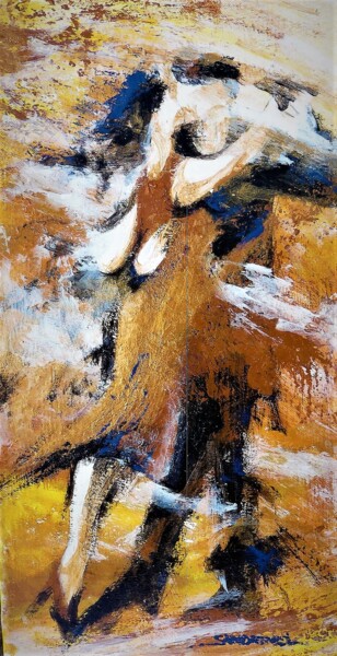 Painting titled "Couple qui danse le…" by Sandrine Lefebvre, Original Artwork, Acrylic Mounted on Wood Stretcher frame