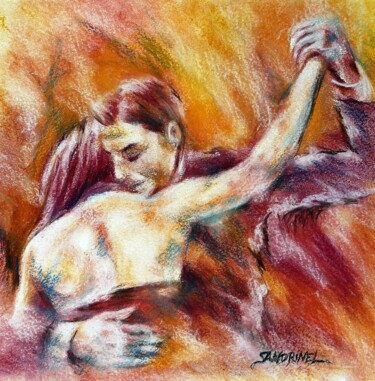 Disegno intitolato "Abrazo Tango" da Sandrine Lefebvre, Opera d'arte originale, Pastello