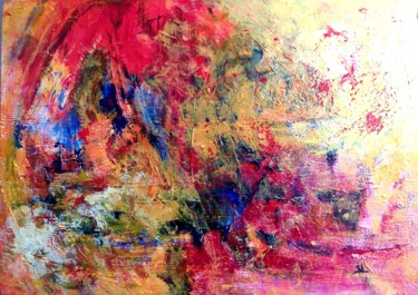 Malarstwo zatytułowany „Abstrait Rouge Jaune” autorstwa Sandrine Lefebvre, Oryginalna praca, Akryl Zamontowany na Drewniana…