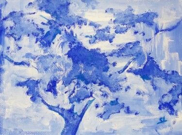 Dessin intitulée "Arbre Abstrait Bleu" par Sandrine Lefebvre, Œuvre d'art originale, Crayon