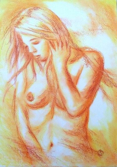 Painting titled "Femme aux seins nus" by Sandrine Lefebvre, Original Artwork, Pastel