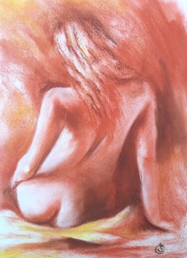 Malerei mit dem Titel "Femme Nue assise de…" von Sandrine Lefebvre, Original-Kunstwerk, Pastell