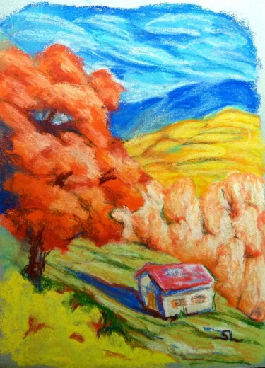 Peinture intitulée "Paysage Montagne Ve…" par Sandrine Lefebvre, Œuvre d'art originale, Pastel