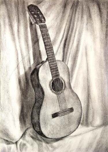 Drawing titled "Guitare Classique,…" by Sandrine Lefebvre, Original Artwork, Charcoal