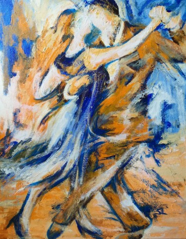 Painting titled "Couple qui danse le…" by Sandrine Lefebvre, Original Artwork, Acrylic Mounted on Wood Stretcher frame