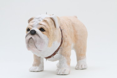 Γλυπτική με τίτλο "Bulldog puppy" από Sandrine Leroux Sculptures, Αυθεντικά έργα τέχνης, Εγγράφου mache