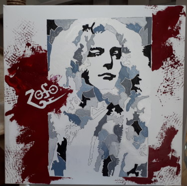 Painting titled "Robert Plant" by Sandrine Loiseau, Original Artwork, Oil