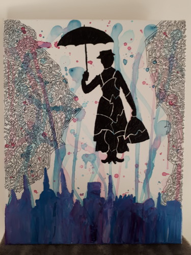 Peinture intitulée "Sombre Mary Poppins" par Sandrine Loiseau, Œuvre d'art originale, Huile