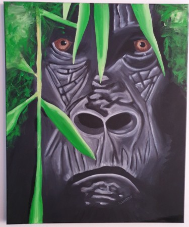 Pintura intitulada "Gorille réel" por Sandrine Loiseau, Obras de arte originais, Acrílico