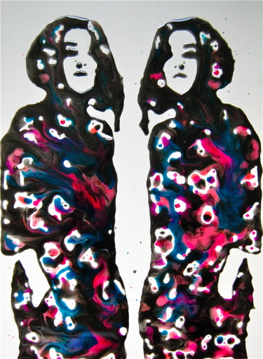 Malerei mit dem Titel "Atomes" von Sandrine M-, Original-Kunstwerk, Tinte