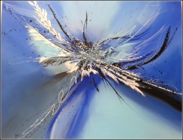 Painting titled "plumes bleues" by Sandrine Pedra, Original Artwork, Acrylic