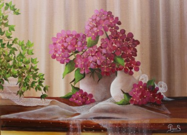Peinture intitulée "Hydrangea rose" par Sandrine Pion, Œuvre d'art originale, Autre