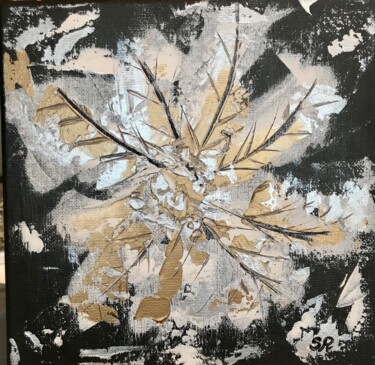Картина под названием "Flocon doré" - Sandrine Roux, Подлинное произведение искусства, Акрил Установлен на Деревянная рама д…
