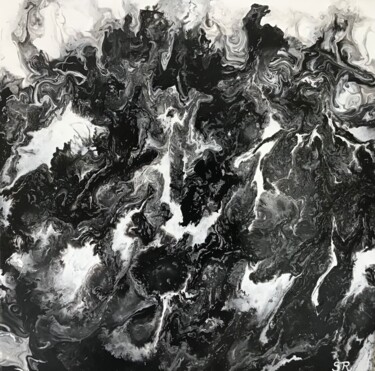 Schilderij getiteld "Marée noire" door Sandrine Roux, Origineel Kunstwerk, Acryl Gemonteerd op Frame voor houten brancard