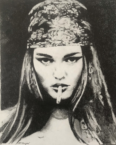 Drawing titled "Vanessa Paradis" by Sandrine Royer, Original Artwork, Graphite Mounted on Glass