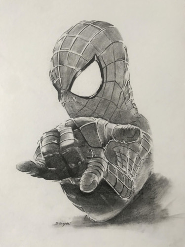Drawing titled "Spiderman" by Sandrine Royer, Original Artwork, Graphite