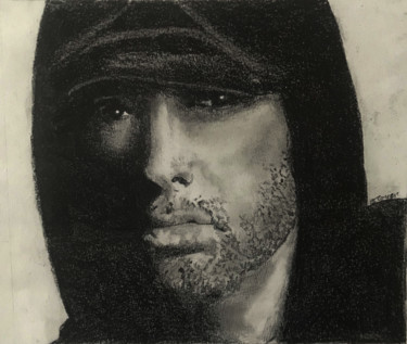 Drawing titled "Eminem" by Sandrine Royer, Original Artwork, Graphite Mounted on Glass