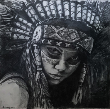Drawing titled "Squaw" by Sandrine Royer, Original Artwork, Charcoal