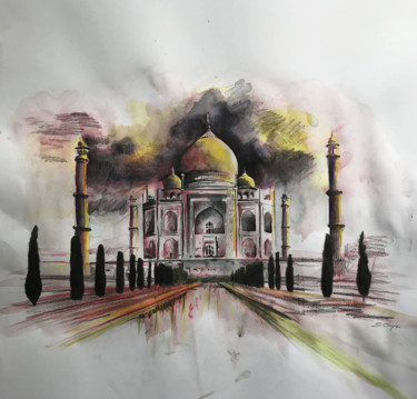 Malerei mit dem Titel "Taj Mahal" von Sandrine Royer, Original-Kunstwerk, Aquarell