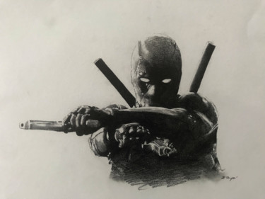 Drawing titled "DeadPool" by Sandrine Royer, Original Artwork, Graphite Mounted on Glass