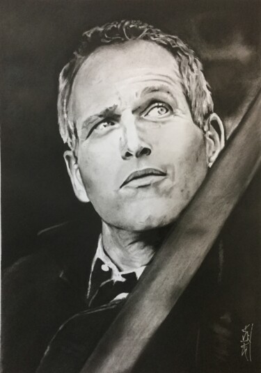 Zeichnungen mit dem Titel "Paul Newman...." von Sandrine Saloni, Original-Kunstwerk, Graphit