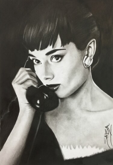 Dessin intitulée "Audrey Hepburn" par Sandrine Saloni, Œuvre d'art originale, Graphite