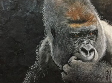 Картина под названием "Gorille 3" - Sandrine Saloni, Подлинное произведение искусства, Карандаш