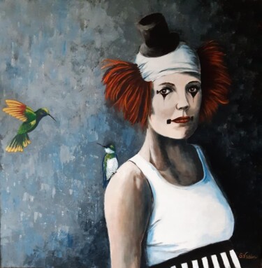 Pintura intitulada "Le colibri" por Sandrine Vrain, Obras de arte originais, Óleo