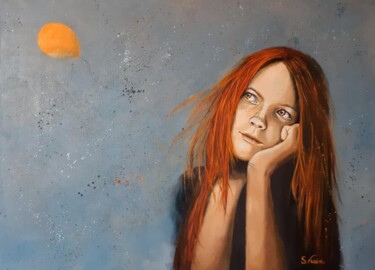 Painting titled "L'enfance" by Sandrine Vrain, Original Artwork, Oil