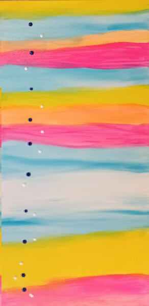 Painting titled "Rainbow lines" by Sandrine Walbeyss, Original Artwork, Acrylic Mounted on Wood Stretcher frame