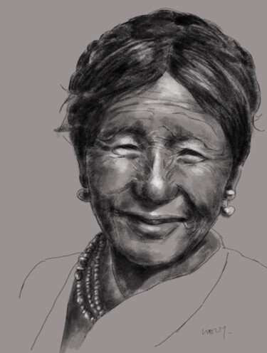 Grafika cyfrowa / sztuka generowana cyfrowo zatytułowany „Femme du Tibet.jpg” autorstwa Sandrine Wely, Oryginalna praca, Mal…