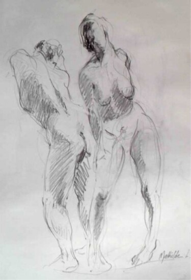 Disegno intitolato "Nus composition" da Sandrine Wely, Opera d'arte originale, Matita