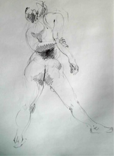 Dessin intitulée "Nu féminin dos" par Sandrine Wely, Œuvre d'art originale, Crayon