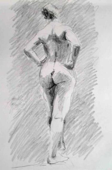 Zeichnungen mit dem Titel "Nu féminin debout d…" von Sandrine Wely, Original-Kunstwerk, Bleistift