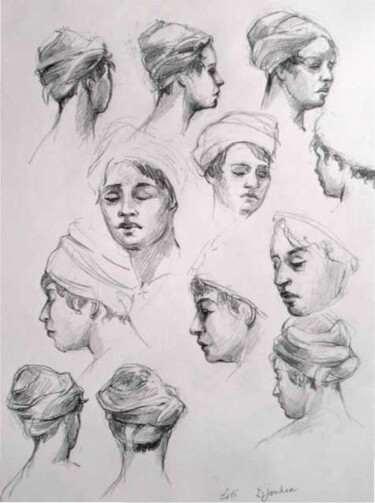 Disegno intitolato "Portraits" da Sandrine Wely, Opera d'arte originale, Matita