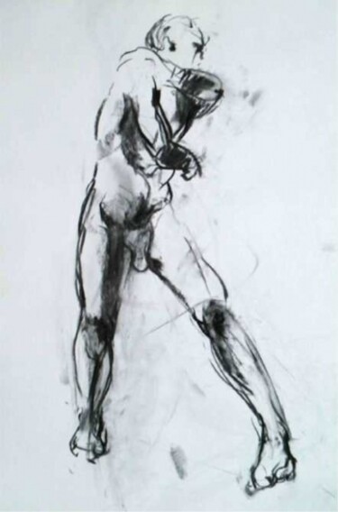 Drawing titled "Nu dansant fusain" by Sandrine Wely, Original Artwork, Charcoal